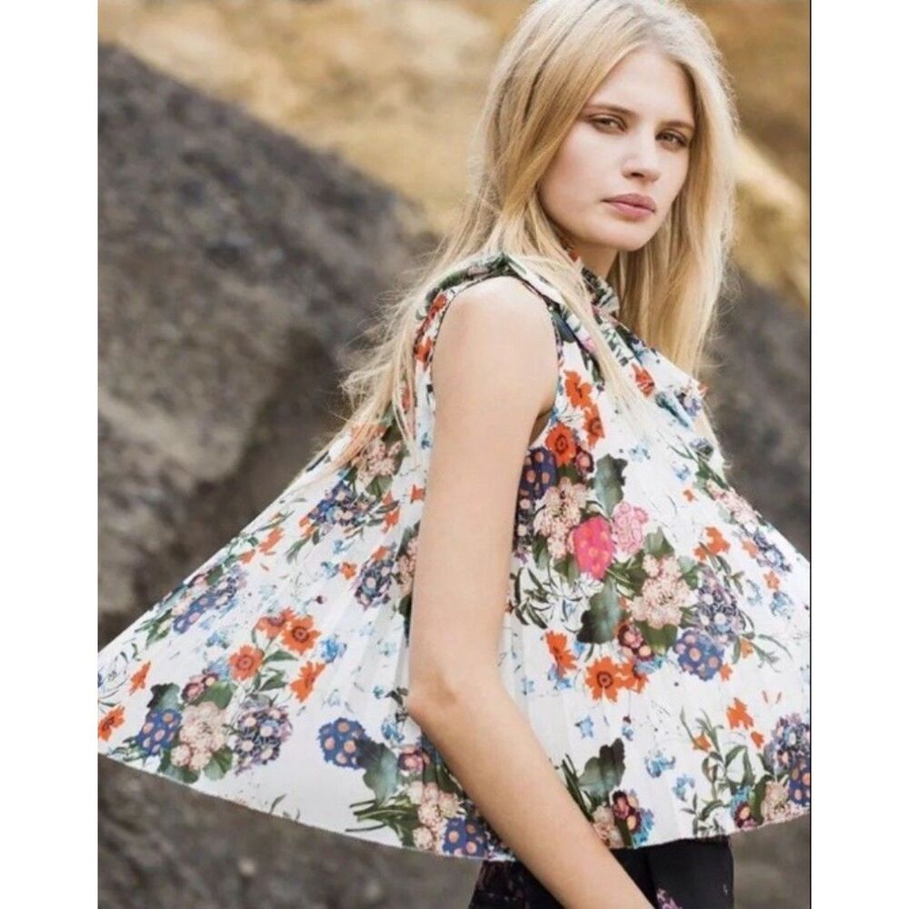 EUC Erdem x H&M Exclusive White Floral Pleated Ruffle Bow Top 4